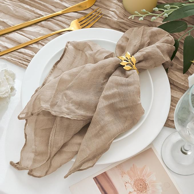 12 Pack Cheesecloth Napkins 20"x20" Nude Boho Gauze Cheese Cloth Napkins Bulk Rustic Dinner Table Decor for Wedding Bridal Baby Shower Party