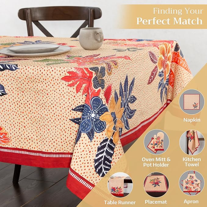 Maison d' Hermine Table Cloth Rectangle Table 100% Cotton 60 x 90 Inches Fall Tablecloth Reusable Everyday Use for Thanksgiving Christmas Decorations Dining Farmhouse Party (Kalahari)