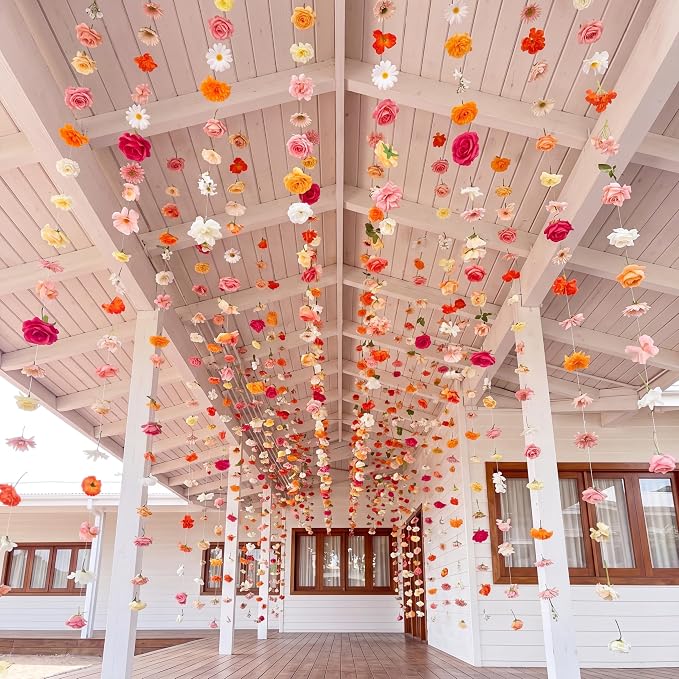 Suncalla 12 Pcs 70.8 ft Wildflower Garland Pre Strung Artificial Hanging Flower Vine Backdrop Decor from Ceiling Floating Silk Floral Garland for Garden Wedding Bridal Shower(Rose,Multicolor)