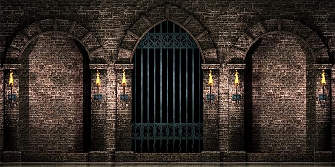 BELECO 20x10ft Fabric Gothic Castle Photography Backdrop Ancient Stone Wall Arches Iron Gates Torches Prison Corridor Halloween Night Background Medieval Castle Birthday Party Decorations Photo Props