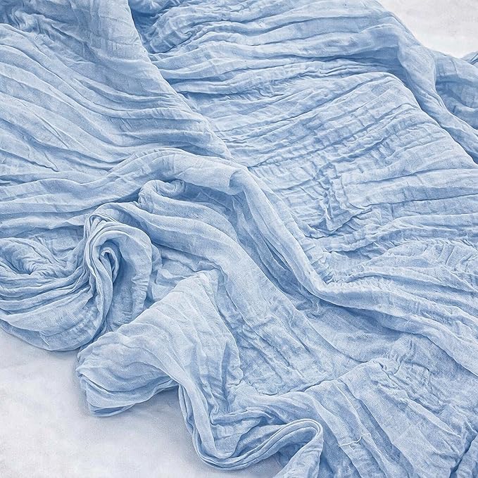 LemonRoad 4 Pcs 20ft Cheesecloth Table Runners Extra Long Boho Rustic Gauze Fabric Cheese Cloth Runner for Wedding Decorations Baby Shower Party Supplies Boho Table Bridal Shower Decor (Light Blue)