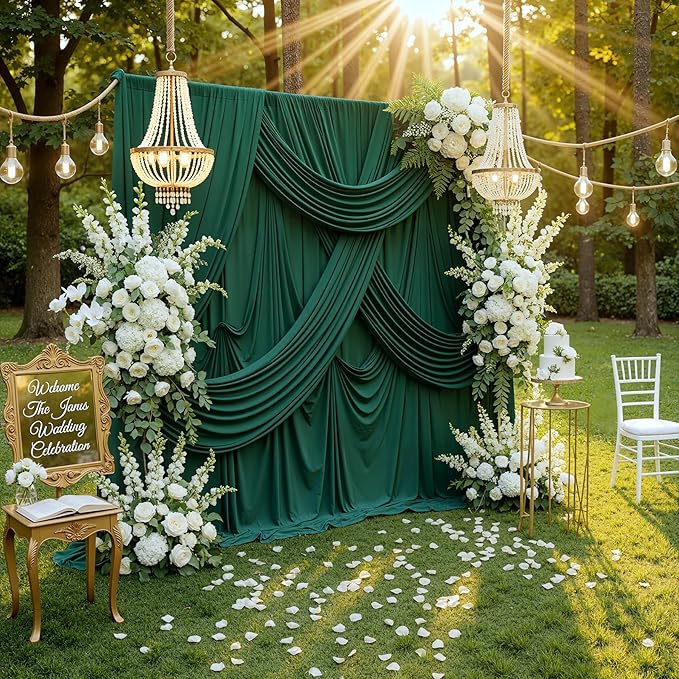 50ftx10ft Wrinkle Free Hunter Green Backdrop Curtains for Parties, Polyester Green Photo Backdrop Drapes 10 Panels 5x10ft for Wedding Birthday Baby Shower Photography Background