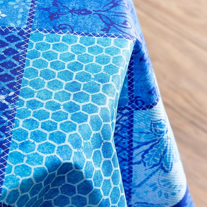 Maison d' Hermine Table Cloth Round Table 100% Cotton 69 Round Inches Tablecloth Reusable Decorative for Dining Kitchen Room Farmhouse Party Home Hotel Restaurant Spring Summer - Indigo Love