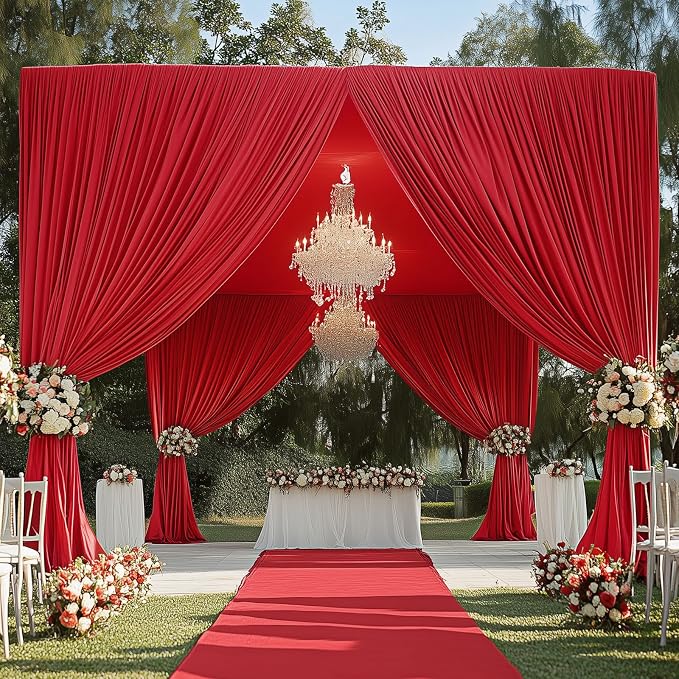 10ft x 20ft Red Ceiling Drapes for Wedding Parties, 2 Panels Wrinkle Free Thick Polyester 20ft Extra Long Wedding Draping Red Ceiling Curtains Arch Drapery for Birthday Party Canopy Tent Decor