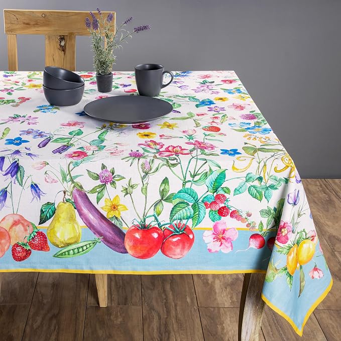 Maison d' Hermine Table Cloth Square Table 100% Cotton 60 x 60 Inches Tablecloth Reusable Decorative for Dining Kitchen Room Farmhouse Party Home Hotel Restaurant Spring Summer - Giverny