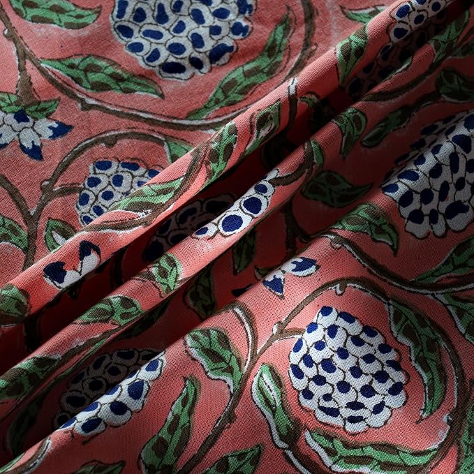 Ridhi Round Tablecloth Hand Block Print 100% Cotton Reusable Dark Salmon 110 Inch Table Cover Decorative Everyday Use for Dining, Home, Party, Wedding, Farmhouse, Party Gift for Spring, Mother's Day