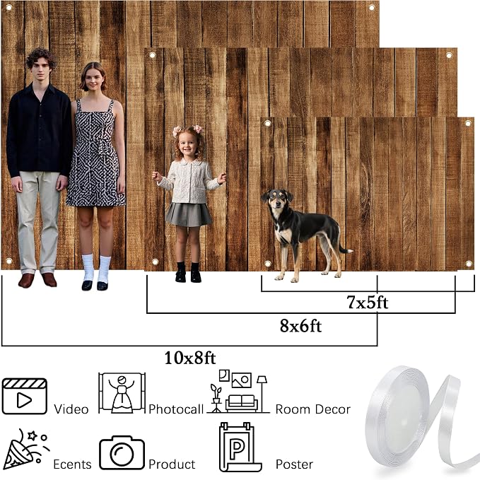 10x8 ft Wood Backdrop for Photography Rustic Brown Wooden Board Background Decoration Large Floor Wall Photo Booth Birthday Party Banner Holiday Celebration Event Anniversary Supplies
