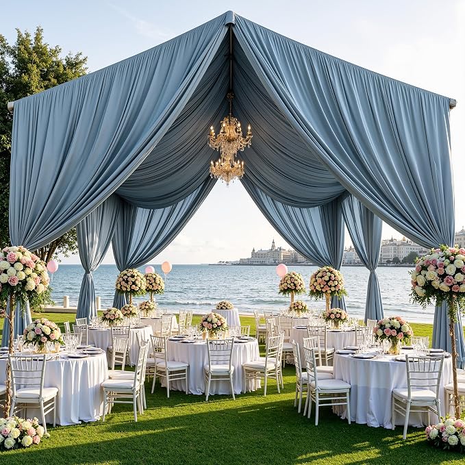 50x20ft Dusty Blue Ceiling Drapes, 10 Panels 20ft Height Wrinkle-Free Tent Draping Curtains for Wedding Party Tent Canopy Arch Backdrop Decorations