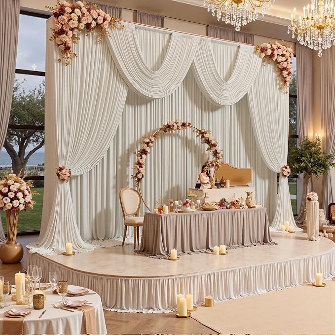 20ft x 15ft Beige Backdrop Curtains for Wedding Parties, 4 Panels Extra Long Wrinkle Free Fabric Drapes Photo Backdrop for Baby Shower Birthday Stage Reception Lobby Decoration