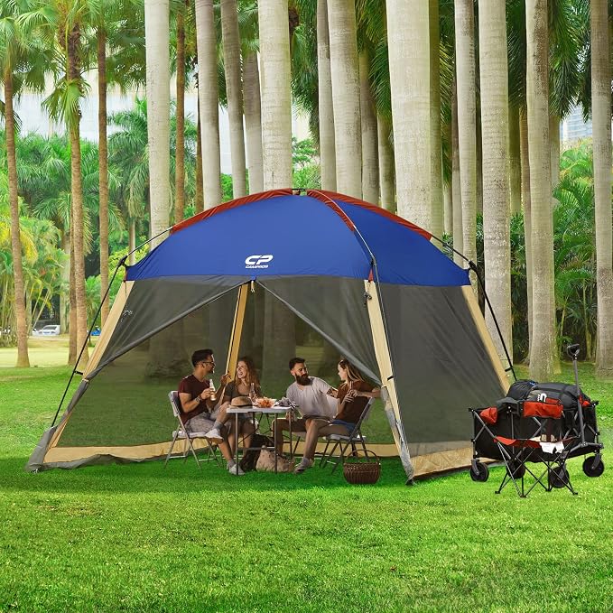 CAMPROS CP Screen House Room 12x12 Ft Mesh Net Tent Canopy Shelter Gazebo for Patios Outdoor Camping Activities - Navy, 12x12FT Blue, CP-1212S-NY