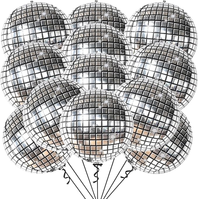 KatchOn, Silver Disco Ball Balloons - 22 Inch, Pack of 12 | Disco Party Decorations | 4D Sphere Disco Balloons for 70s Theme Party Decor, Bachelorette Party Decoration, Graduation Decorations 2026