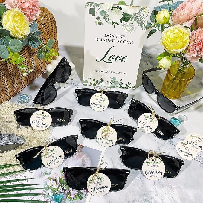 SUNOVELTIES 40 Sets Wedding Favors for Guests Bulk Party Sunglasses Reception Gifts Green Wooden Love Sign Black Mr Mrs Glasses