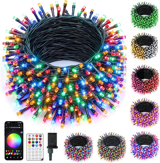 Minetom LED Color Changing Smart RGB Christmas Tree Lights, 264ft 800LED String Lights, 16 Milion Adjustable Colors Fairy Lights with Remote & Timer & Memory Function for Xmas Tree Holiday Party