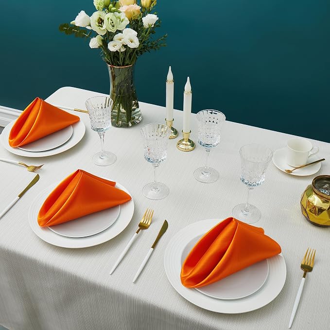24 Pack Square Satin Dinner Napkins, 17x17 Inches Silky Soft Smooth Table Cloth Napkins for Restaurant Weddings Banquet Party Decoration, Orange