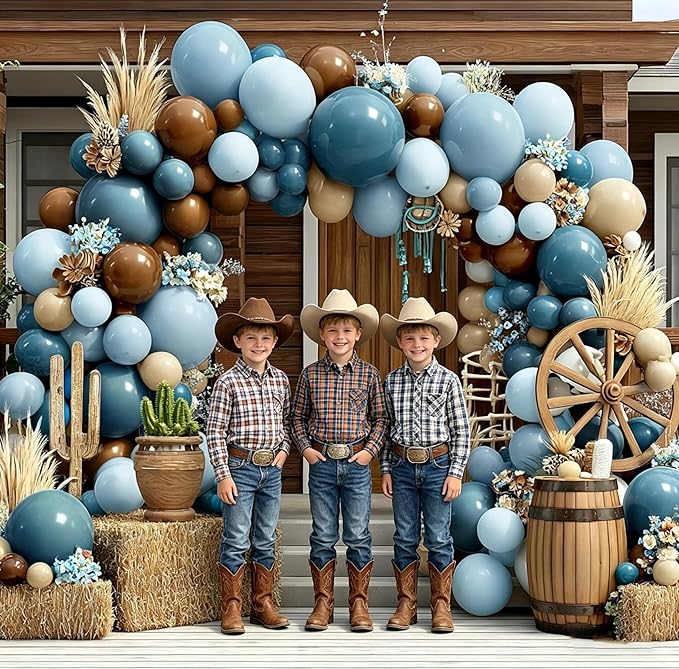 Dusty Blue Brown Balloon Arch Kit Double Stuffed Pastel Baby Blue Dark Brown Tan Coffee White Sand Latex Balloon Garland for Neutral Birthday Bear Western Cowboy Party Decoration
