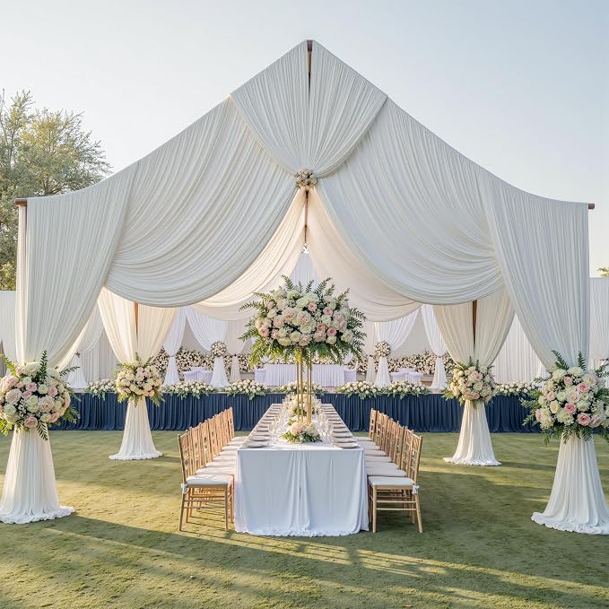 50ftx40ft Ivory Ceiling Curtain for Wedding Parties – 10 Panels Wrinkle-Free 40 FT Long Tent Draping Curtains for Wedding, Birthday & Theme Parties, 40ft Height with Rod Pocket