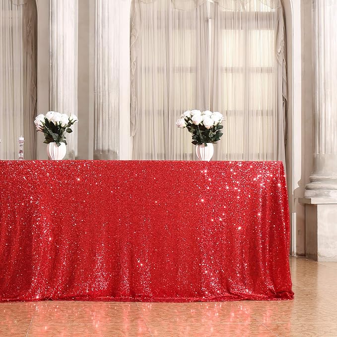 Juya Delight 90" x 132" Red Sequin Rectangle Tablecloth for Wedding Birthday Party Festival Ceremony Cake Dessert Table