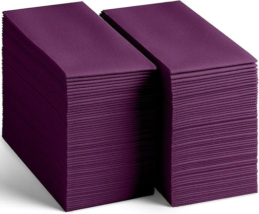200-Pack Disposable Linen-Feel Amethyst Napkins, 12" x 17" Cloth-Like Paper Dinner Napkins For Wedding, Bathroom, Party Or Event