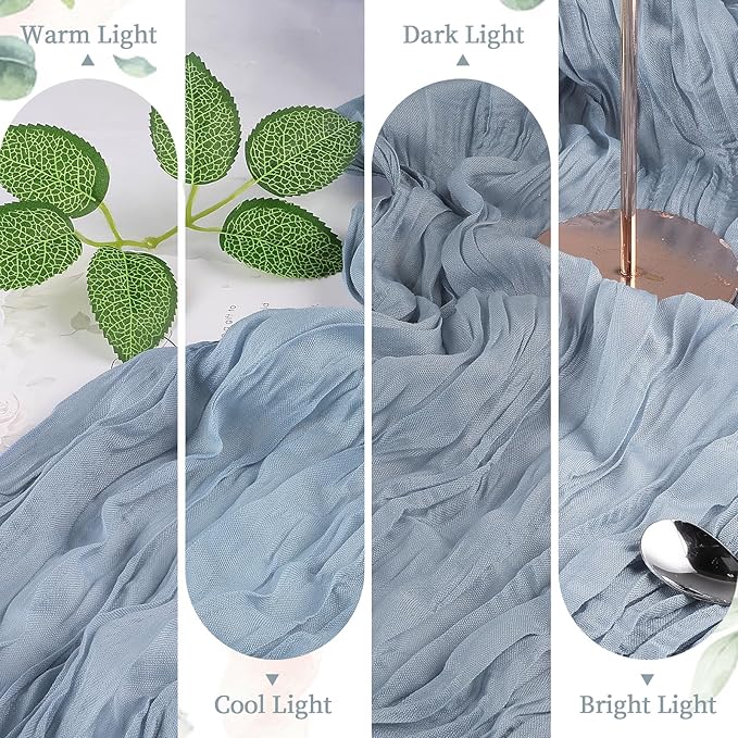 12 Pack Dusty Blue Cheesecloth Table Runner 10FT Long Boho Gauze Table Runner Rustic Sheer Runner for Wedding Bridal Baby Shower Birthday Party Table Decor Home Easter Thanksgiving Decorations