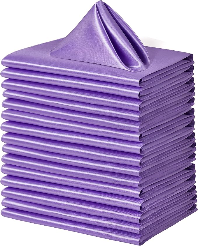 100 Pack Square Satin Dinner Napkins, 20x20 Inches Silky Soft Smooth Table Cloth Napkins for Restaurant Weddings Banquet Party Decoration, Light Purple