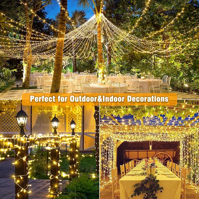 165FT 500 LED Christmas Lights Outdoor Indoor, Connectable Warm White String Lights 8 Modes Clear Wire Waterproof Plug in Twinkle Fairy Light for Classroom Wedding Tree Bedroom Decorations