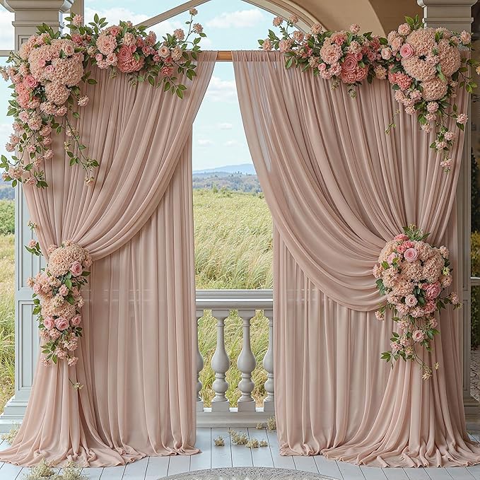 20ft x 10ft Taupe Backdrop Curtain Drapes, Wrinkle-Free Sheer Chiffon Fabric Photo Backdrop Panels for Wedding Arch Party Ceremony Stage Photo Backgrounds
