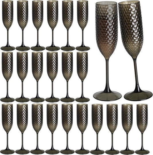 24 Pack Black Plastic Champagne Flutes Mimosa Unbreakable Champagne Glasses Wedding Toasting Glasses 5.5 OZ Reusable Diamond Glasses Wine Cups Vintage Drinking Glasses for Wedding,Christmas,Party