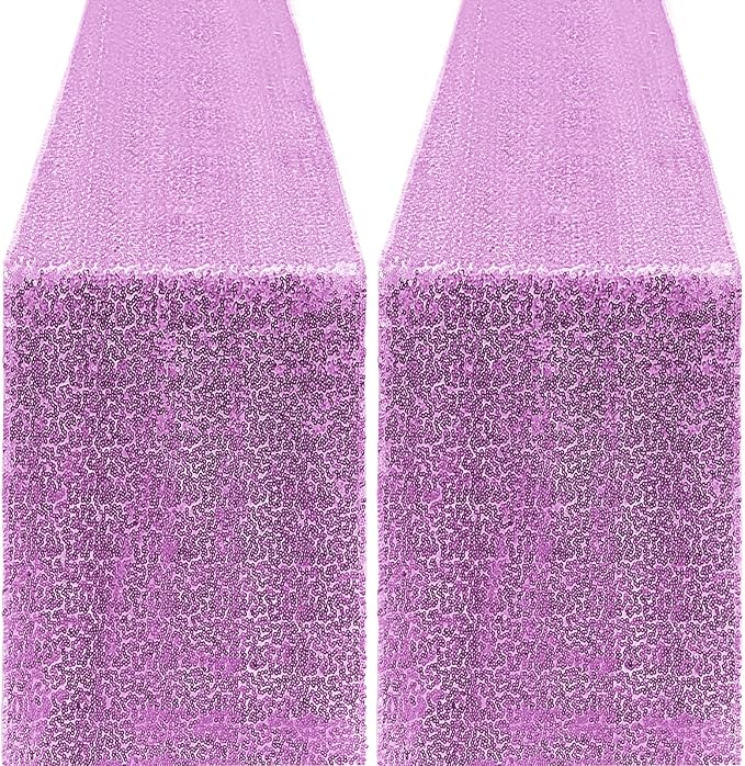 2 Packs 12 x 72 inches Sequin Table Runner, Lavender Glitter Table Runner for Birthday Party Supplies Wedding Engagement Baby Shower Holiday Celebration Event Decorations