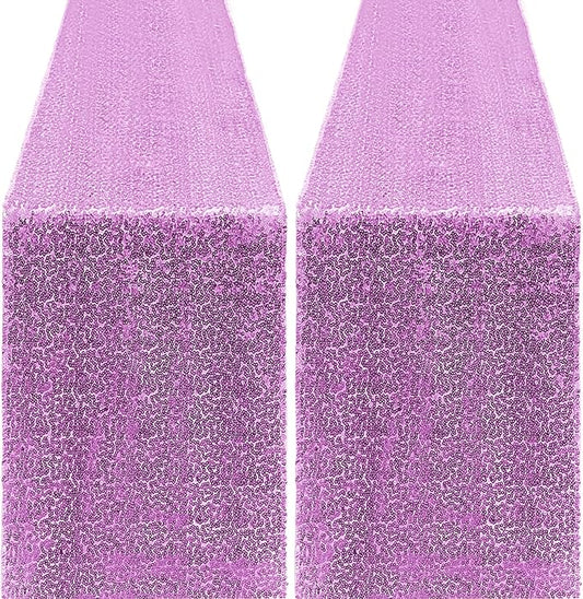 2 Packs 12 x 72 inches Sequin Table Runner, Lavender Glitter Table Runner for Birthday Party Supplies Wedding Engagement Baby Shower Holiday Celebration Event Decorations