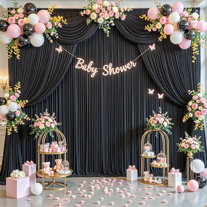 10x10 Black Backdrop Curtain for Parties Wrinkle Free Black Photo Curtains Backdrop Drapes Fabric Decoration for Birthday Party Wedding 5ft x 10ft,2 Panels