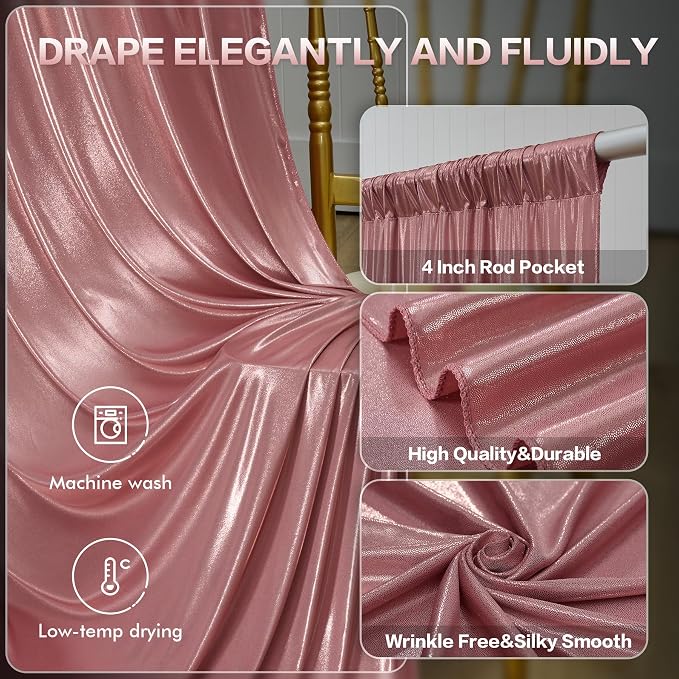 gogoparti 20x12FT Rose Gold Sequin Backdrop Curtain-4 Panels of 5x12FT Wrinkle-Free Glitter Drapes for Photography, Birthdays, Weddings & Graduations
