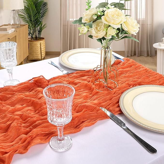 6 Pack 10FT Orange Cheesecloth Table Runner 120 Inch Long Gauze Rustic Boho Spring Cheese Cloth Table Runner Sheer Fabric Decorations for Holiday Party Wedding Banquet Bridal Baby Shower Décor