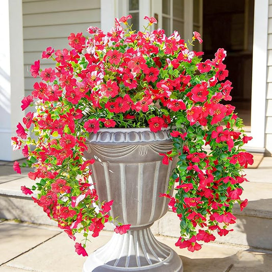 HyeFlora Artificial Flowers for Outdoors Fake Hanging Decoration, 2Pcs Hotpink Spring Decor, Realistic Plants, UV & Fading Resistant Silk Flower for Porch Patio Balcony Planter Yard