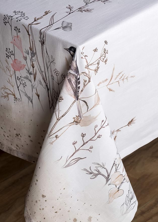 Maison d' Hermine Table Cloth Rectangle Table 100% Cotton 60 x 108 Inches Tablecloth Reusable Decorative for Dining Kitchen Room Farmhouse Party Hotel Restaurant Spring Summer - Meadow Florals - Brown