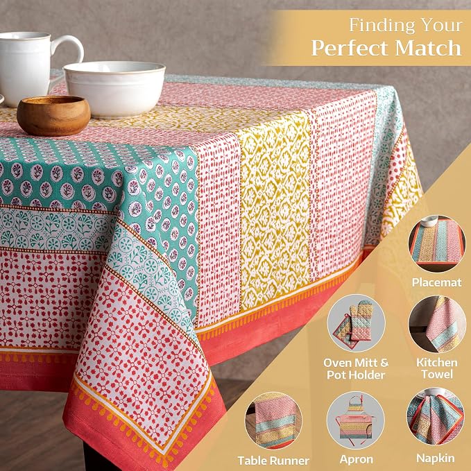 Maison d' Hermine Table Cloth Rectangle Table 100% Cotton 70 x 90 Inches Tablecloth Reusable Decorative for Dining Kitchen Room Farmhouse Party Home Hotel Restaurant Spring Summer - Provence