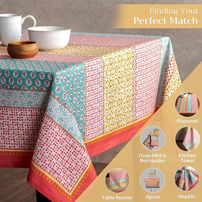 Maison d' Hermine Table Cloth Rectangle Table 100% Cotton 70 x 140 Inches Tablecloth Reusable Decorative for Dining Kitchen Room Farmhouse Party Home Hotel Restaurant Spring Summer - Provence