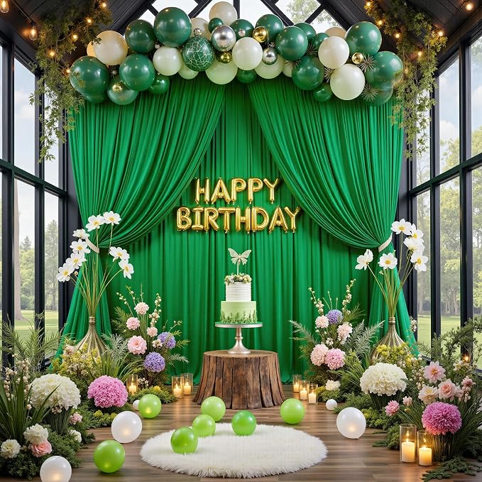 30 ft x 10ft Wrinkle Free Green Backdrop Curtain for Parties, 6 Panels 5x10ft Silky Polyester Green Backdrop Drapes Photo Back Drop Cloth for Wedding Birthday Baby Shower Photography Background