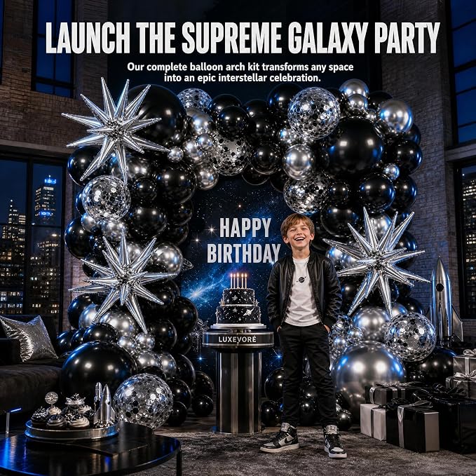 Galaxy Party Decorations Themed Backdrop with Balloons Arch Kit for Boys Kids Birthday Party Universe Wars Background Galaxy Themed Cake Table Decorations