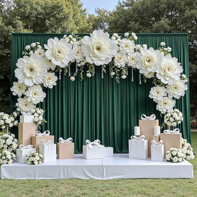 10 ft x 10 ft Wrinkle Free Hunter Green Backdrop Curtain for Parties, Polyester Dark Green Photo Backdrop Drapes 2 Panels 5x10ft for Baby Shower Wedding Birthday Party Photography Curtains