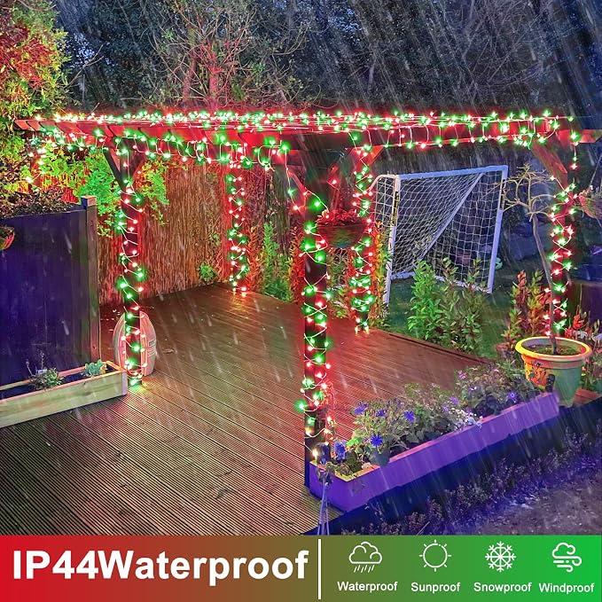 400 LED Christmas Lights Outdoor, 132 FT Red and Green String Lights for Bedroom Waterproof, 8 Modes Plug in Clear Wire Fairy String Lights for Indoor Outside Tree Patio Halloween Decorations