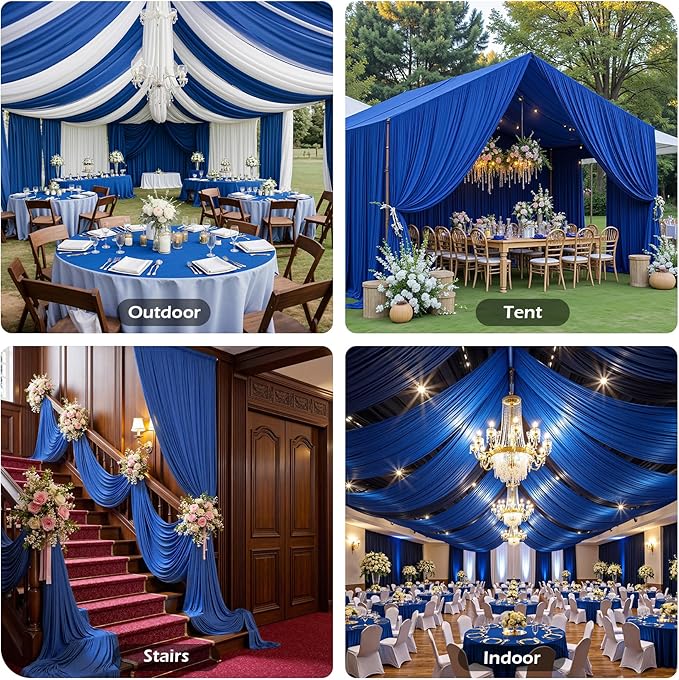 50ftx40ft Royal Blue Ceiling Curtain for Wedding Parties – 10 Panels Wrinkle-Free 40 FT Long Tent Draping Curtains for Wedding, Birthday & Theme Parties, 40ft Height with Rod Pocket