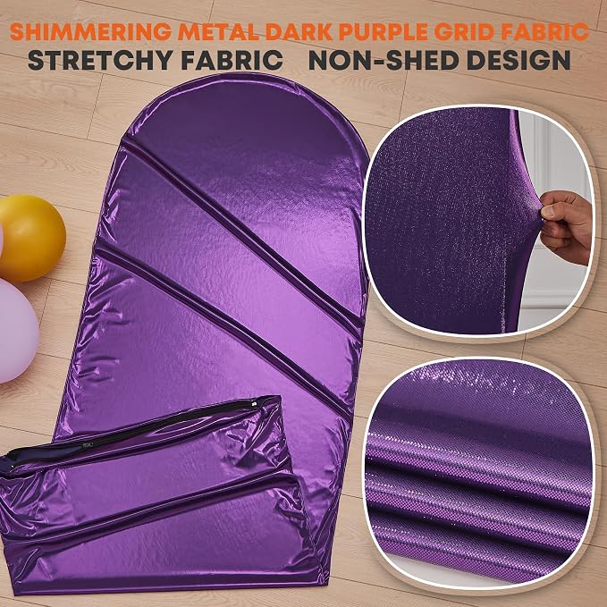 Shimmer Purple Arch Backdrop Cover Set of 3 (6 6.6 7.2FT) with Zipper,Thick Soft Stretchy Sequin Glitter Spandex Fitted Chiara Cover for Wedding Birthday Baby Shower Graduation Party Photo Backdrop