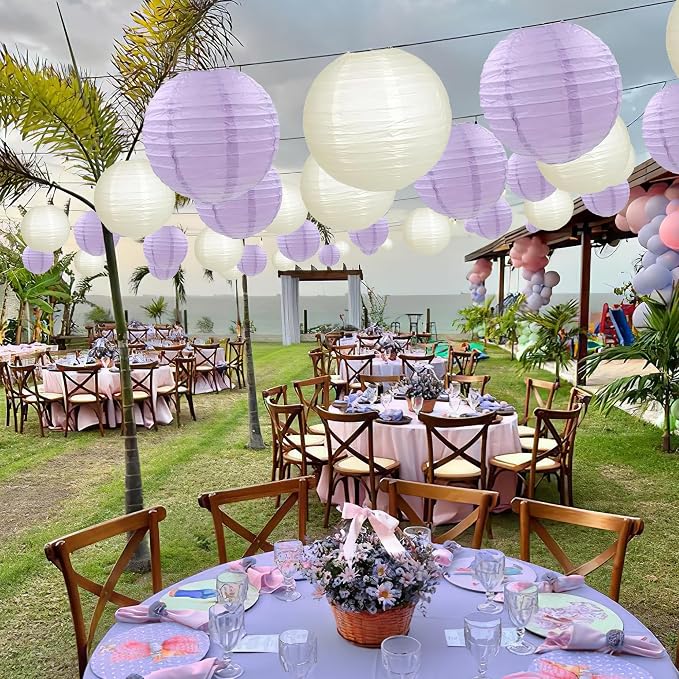 20Pcs Purple and Ivory Paper Lanterns 6"8"10" Inches Round Hanging Paper Lanterns Decorations for Wedding Graduation Birthday Party Bridal Shower
