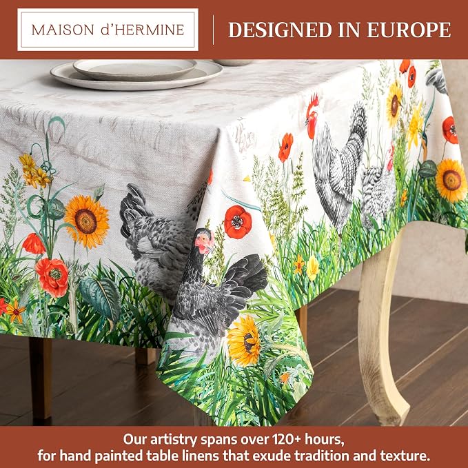 Maison d' Hermine Table Cloth Rectangle Table 100% Cotton 70 x 90 Inches Tablecloth Reusable Decorative for Dining Kitchen Room Farmhouse Party Home Hotel Restaurant Spring Summer - Basse Cour