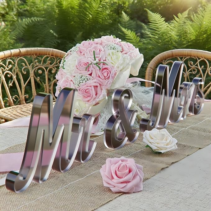 Mr & Mrs Sign for Wedding Table Decor,Large Acrylic Mr and Miss Sign,Photo Props, Freestanding Wedding Centerpiece Table Letters Wedding Decorations for Anniversary,Engagement,Party (Translucent Gray, 0.78'')