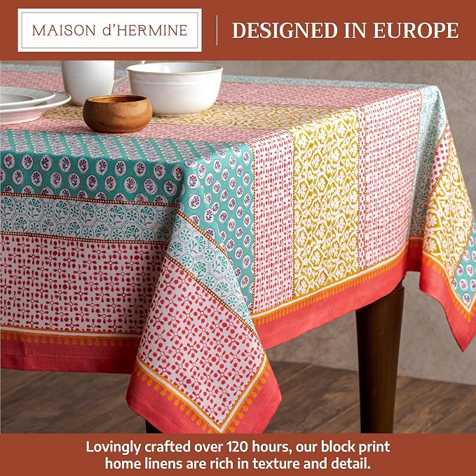 Maison d' Hermine Table Cloth Rectangle Table 100% Cotton 70 x 120 Inches Tablecloth Reusable Decorative for Dining Kitchen Room Farmhouse Party Home Hotel Restaurant Spring Summer - Provence