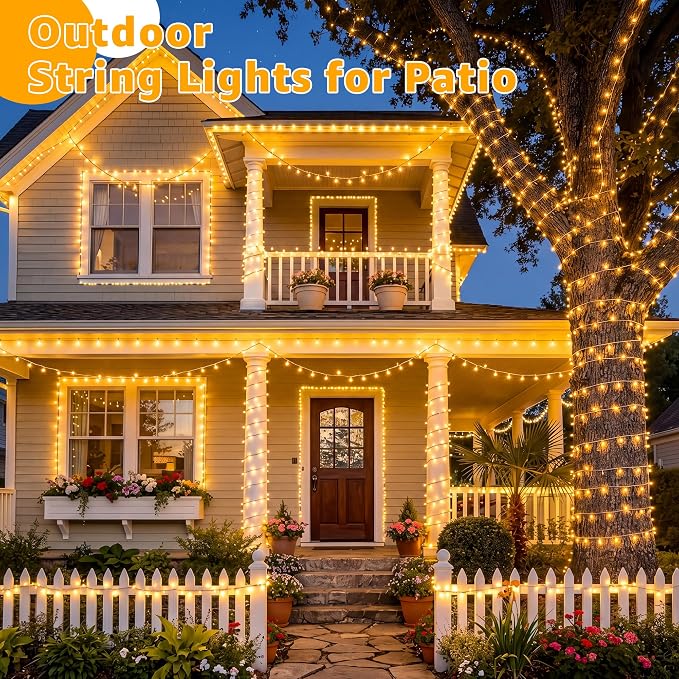 Guhope Christmas String Lights 600LED 98FT, Waterproof String Lights with Remote and Timer, 8 Modes Dimmable Christmas Lights for Indoor Outdoor Wedding Party Holiday Decorations (Warm White)