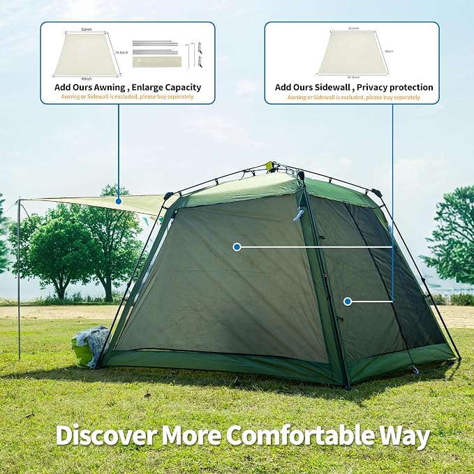 Pop Up Screen House Gazebo 8.2'x8.2'x75'' – Instant Portable Canopy with Mosquito Netting & UPF Sun Protection, Tool-Free 60s Setup, Foldable Outdoor Tent for Backyard, Camping, Park,Olive Green