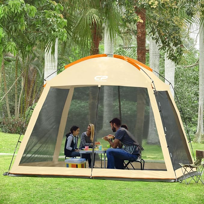 CAMPROS CP Screen House 10 x 10 Ft Screened Mesh Net Wall Canopy Tent Screen Shelter Gazebos for Patios Outdoor Camping Activities - Beige