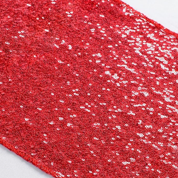 ShinyBeauty Red Table Runners Pack of 15 Sequin Table Runners 12x108-Inch Glitter Sequin Fabric Table Cloth Runner Sequence Table Runners Birthday Party Baby Shower Decorations